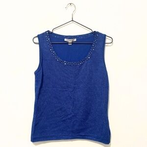 St. John Blue Metallic Scoop-Neck Rhinestone Tank Top Size MP